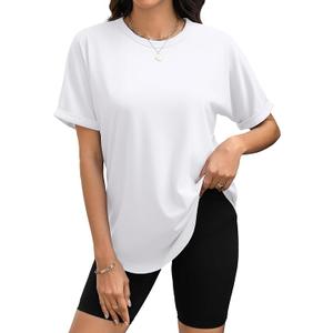 LANSHIRIAC Women's Oversized T Shirts Business Casual Shirt Crewneck Short Sleeve Tops Loose Fitting Fashion Workout Tops Trendy M