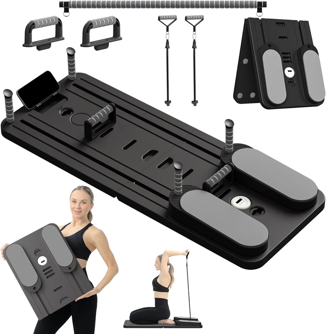 Pilates Board - Pilates Reformer Set, Multi-Purpose Foldable Pilates Reformer Board for Home, 11 in 1 Pilates Equipment (Gray)