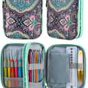 LOOEN Crochet Hook Case with Zipper and Web Pockets for Crochet Needles/Knitting Accessories - Lightweight Organizer Bag for Crochet Hook Kit Tools