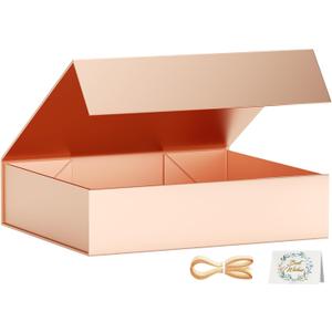 PSHVYM Gift Boxes with Lids, 11.5x7.8x3 In Rose gold Gift Box for Presents Magnetic Closure for T-Shirts, Gloves, Scarves, Books, Baby Clothes, Robes Clothing Gift Wrap, Contains Card, Ribbon