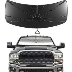 Windshield Sun Shade Umbrella for Dodge Ram 2500/3500 2019-2025 with 5 Inch Wide Sensor 2019-2025. Foldable Umbrella Sunshade with Silver Heat Shield to Keep Cool UDS