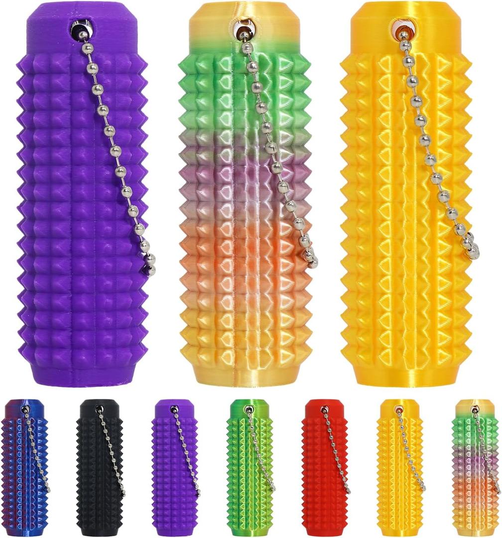 Little Ouchies Pain Fidget, Pain Stim Fidget for Stress Relief & Focus, Little ouchies, Mini Fidget Toys, 3D Printed with Hard Spiky Fidget Massage Keychain (Rainbow+Gold+Purple)