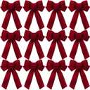 Crowye 12 Pcs Large LED Valentines Bows Lighted Velvet Bows Decoration Wreath LED Light Bow Christmas Tree Topper for Indoor Outdoor Xmas Winter Decoration(5 x 8 Inches,Burgundy)