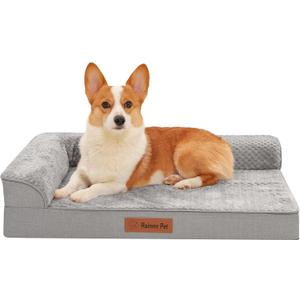 Orthopedic Dog Bed Medium Size Dog, Memory Foam Dogs Bed for Medium Dogs, Washable Removable Cover, Nonskid Bottom, Waterproof, for Indoor, Outdoor, Crate  Car Use, 35x23x6 Inches, Light Grey