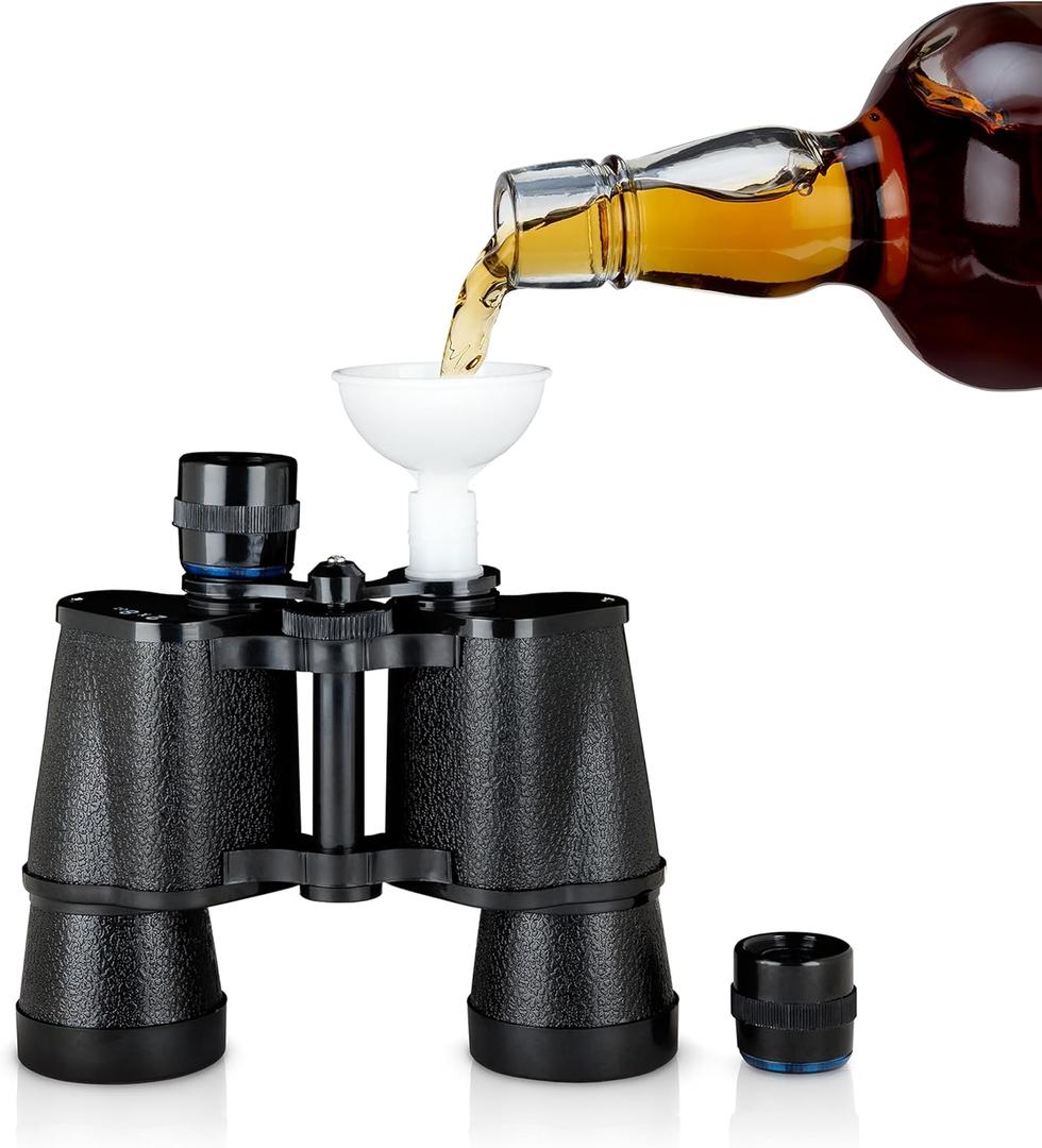 True 1 Box, Binocular Flask, Gameday Hidden Flask, Hidden Alcohol Barware Accessory, Holds 16 oz, Black