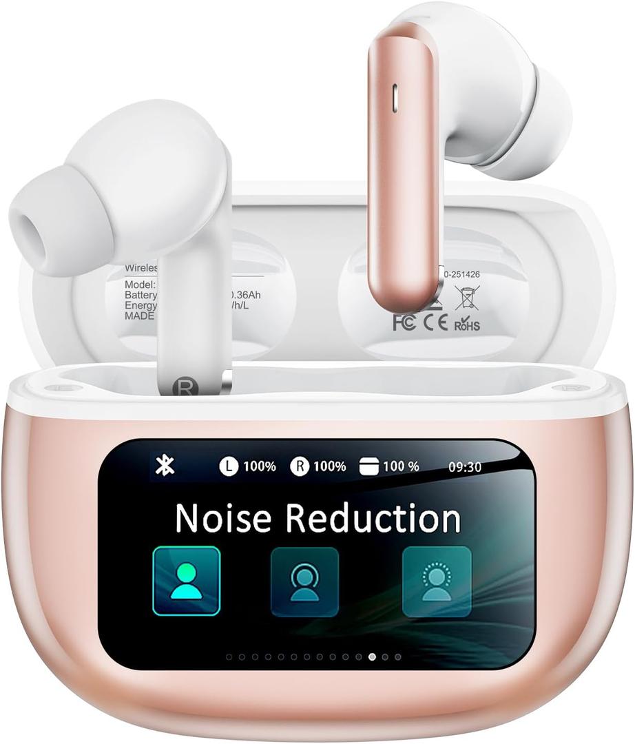 Wireless Earbuds, Ear Buds Active Noise Cancelling with Charging Case, 6.0 Bluetooth Earbuds with AI Clear Calls, 40H Playtime for Sports & Working, Stereo Sound Headphones for iPhone/Android/iPad (Rosegold)