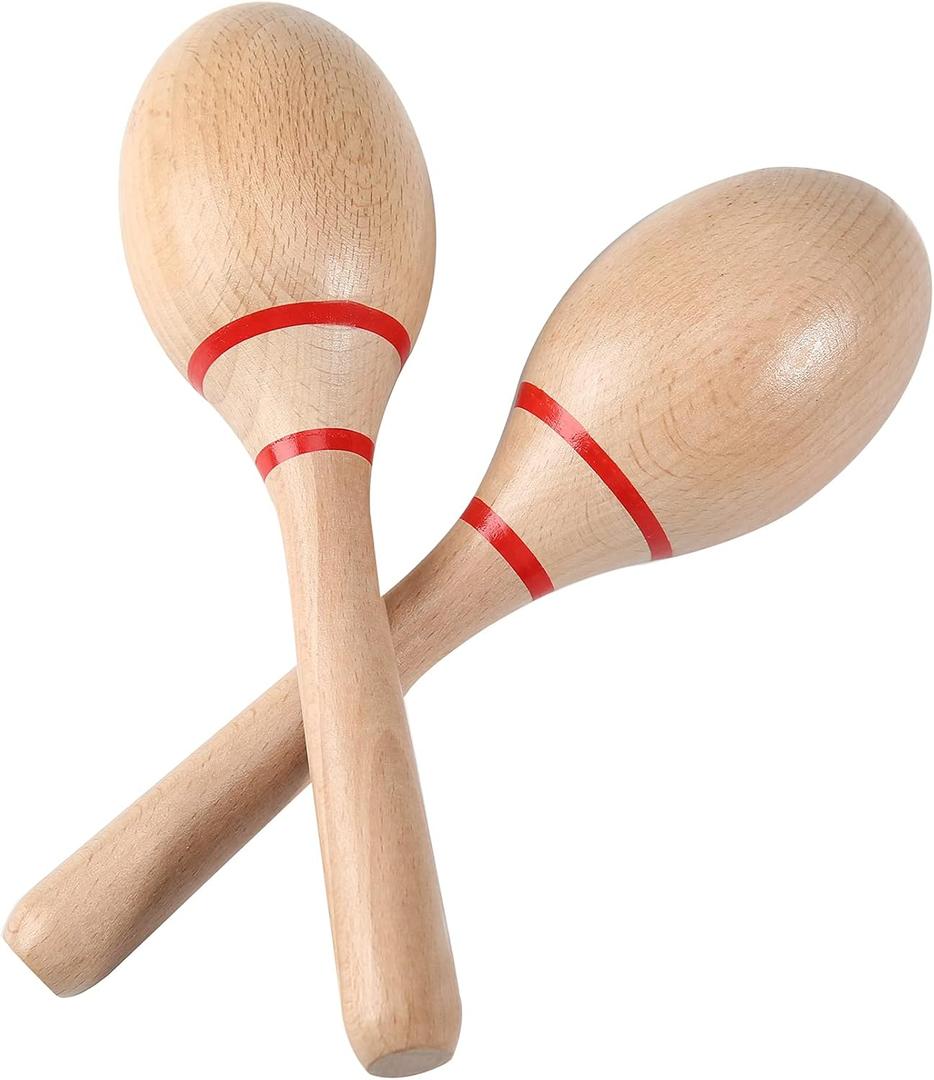 Maracas, Professional Wooden Rumba Shakers Hand Percussion Rattles Latin Musical Instrument with Clear Salsa Rhythm for Adults Kids Party Game Playing, Set of 2 (RED)