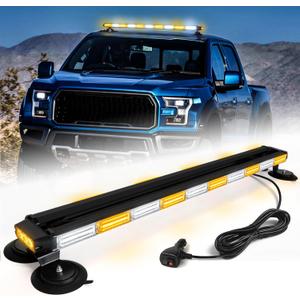 42" Roof Top Strobe Light Bar Amber White Emergency Traffic Advisor Lights, Double Side Warning Safety Flashing w/Magnetic Mount for Construction Vehicles Plow Trucks Pickup, Amber/White