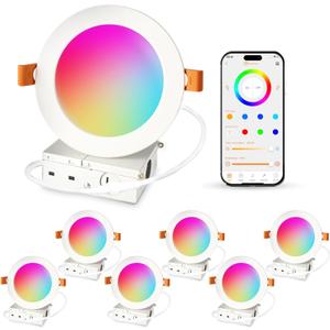 ILC 4 Inch LED Reccessed Downlights Compatible with Alexa (Hub Required), 10W, APP Controlled, RGB Color Changing, 2700K-6000K, 100W Equivalent, Recessed Ceiling Lights,Bluetooth MESH (6 Packs)