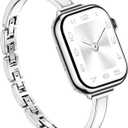 Supoix Slim Bracelet Bands for Apple Watch Women, Chic Thin Metal Band with Embedded Silicone Accents and Easy-Adjust Clasps, Compatible with Apple Watch Series 11/10 42mm, Series 9/8/7 41mm, Series 6/5/4/SE 40m, Series 3/2/1 38mm (Silver + White)