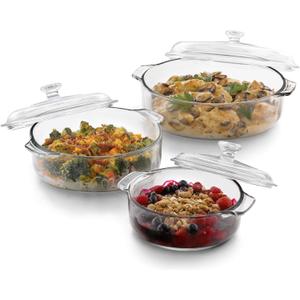 Libbey Baker's Basics 3-Piece Glass Casserole Dishes with Glass Covers, Stackable Casserole Dishes for Oven, Microwave, Refrigerator, Versatile Baking Dish Set