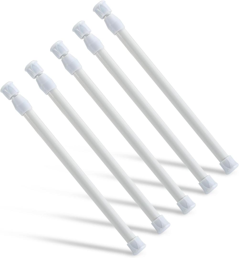 5 Pcs Tension Rod, OEH Short Tension Rod, No Drilling Small Tension Rods for Closet, Rustproof Spring Rod, Mini Thin Tension Rods for Cabinets, Cupboard, Wardrobe Bars, Bookcase (12-20 inch) (White)