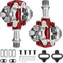 SPD Bike Pedals, 9/16 "Mountain Bike Pedal, Aluminum Alloy Sealed Clipless Pedals Compatible with SPD Type Cleats - Easy Clip in & Out (Red-Dual&Clipless)