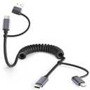 Basesailor for iPhone 17 16 Pro Max Car Charger Cord Coiled 3.3FT,4 in 1 USB C Coil 60W Multi Type C Fast Charging Cable with USB and Lightning Adapter for CarPlay,Apple 15 14 13 12,S26 S25,iPad Air 5