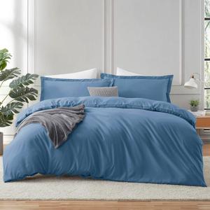 Hearth & Harbor Blue Heaven Duvet Cover Queen Size - 3 Piece Queen Duvet Cover Set, Soft Double Brushed Queen Size Duvet Covers with Button Closure, 1 Duvet Cover 90x90 inches and 2 Pillow Shams