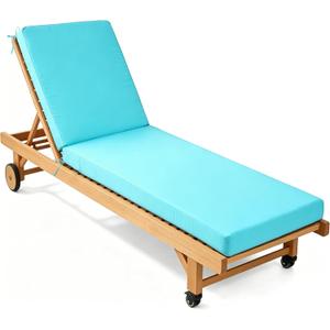 Chaise Lounge Cushions Outdoor 72x21x3.5 Inch, Waterproof and Fade Resistant Chair Cushions for Outdoor Furniture Replacement, Thickened Patio Pool Lounger Pads with 4 Ties for Pool Lawn, Light Blue