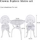 KAILI Patio Bistro Sets 3 Piece cast Aluminum Patio Furniture Outdoor Garden Metal Rust Proof Tables and Chairs White Bisrto Set (Crown-White)