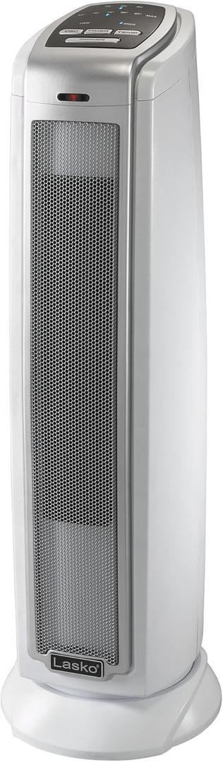 Lasko Oscillating Ceramic Tower Space Heater for Home with Overheat Protection, Timer, 22.5 Inches, Silver, 1500W, 5775