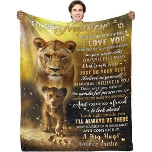 Nephew Gifts from Auntie, to My Nephew Blanket from Aunt, Nephew Gifts from Aunt, Nephew Birthday Gifts - Soft Flannel Lion Throw Blanket 50"x 60"