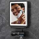 Heated Shower Mirror Fogless for Shaving, 3 Colors Stepless Dimmable Lights Fogless Mirror for Shower, Rechargeable Anti Fog Shaving Mirror for Shower with Razor Holder for Men, Light Memory Function (Black)