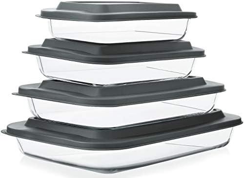 7-Piece Deep Glass Baking Dish Set with Plastic lids,Rectangular Glass Bakeware Set with Lids, Baking Pans for Lasagna, Leftovers, Cooking, Kitchen, Freezer-to-Oven and Dishwasher, Gray One Glass Container Missing
