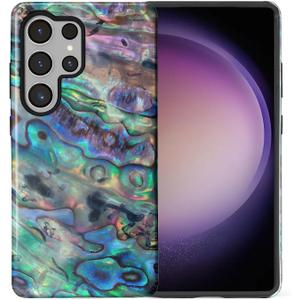 Compatible with Samsung Galaxy S25 Ultra Case - Dual-Layer Protection, Hard Shell with Silicone Interior,Slim Scratch Resistant Shockproof for Woman Men - Blue Abalone Mollusk Shell Patten