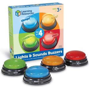 Learning Resources Lights and Sounds Buzzers - Classroom Must Haves Supplies, Kids Toys, Sound Effect Button, Family Game Shows For Trivia, Participation Tools Boys and Girls Birthday Gifts
