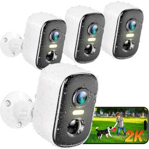 Outdoor Security Camera Wireless, 2K Battery Powered WiFi Cameras for Home Security with AI Motion Detection, Color Night Vision, Siren Alarm, 2-Way Talk, IP66 Waterproof, Cloud/SD Storage (4 Pack) (White)