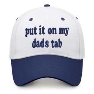 Put It On My Dads Tab Hat, Funny Vintage Trucker Hats Adjustable Cap for Men Women Classic Baseball Cap Navy-Blue (White)