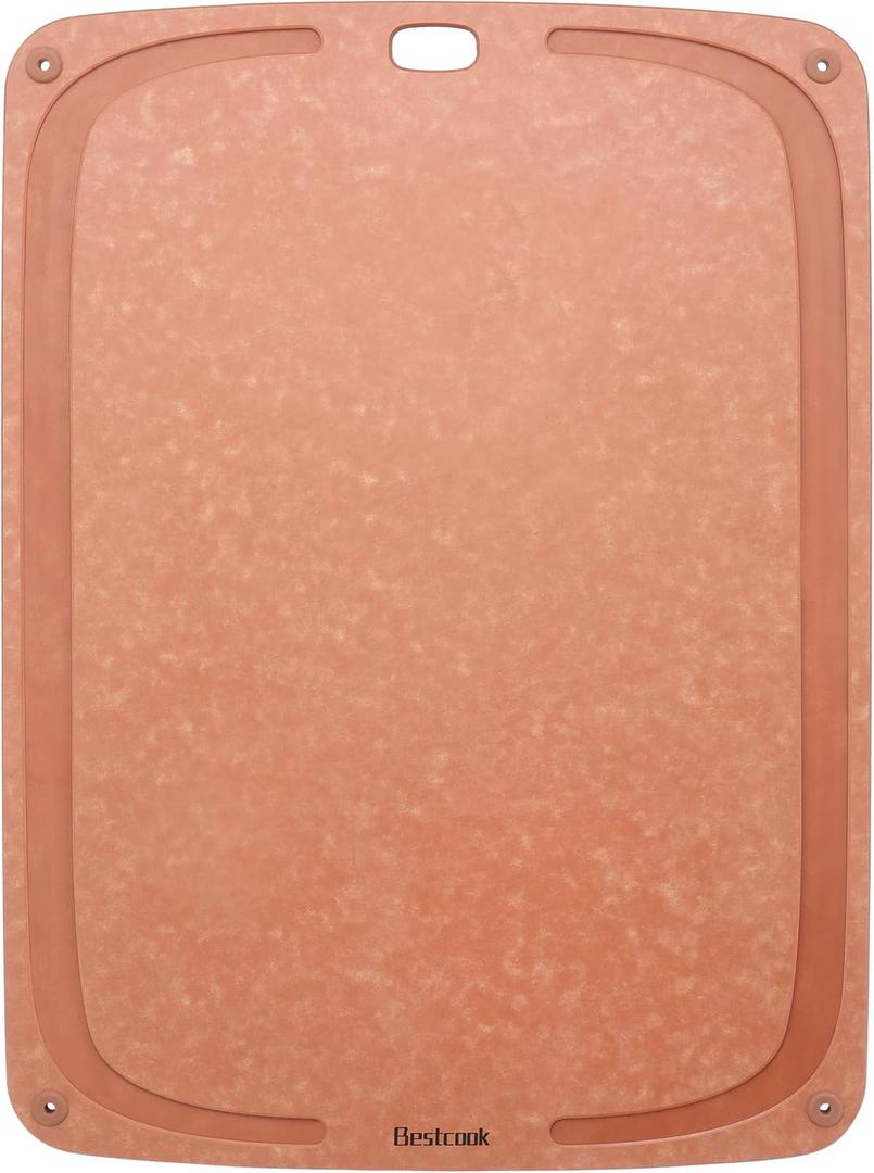 Wood Fiber Cutting Board for Kitchen - Premium Wood Fiber Cutting Board with Juice Groove and Non-slip Feet, Dishwasher Safe, Knife-Friendly Chopping Board for Meat, Bread, Fruit, 17.3x12.8, Wooden (Natural)