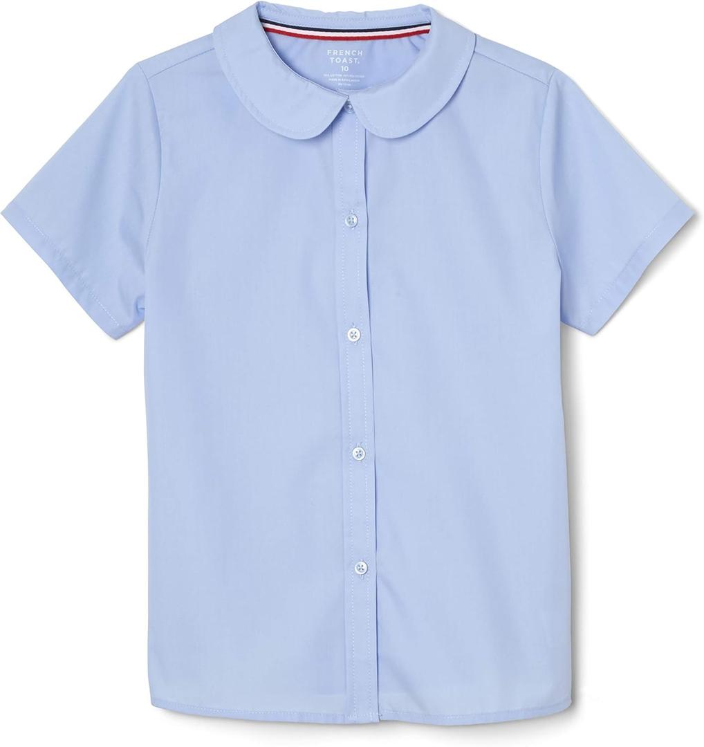 French Toast Peter Pan Collar Short Sleeve Blouse, Light Blue, Size 6