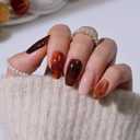 Heyhae Semi Cured Gel Nail Strips | No LED Lamp Needed | Fall, Marble, Brown | Easy Apply & Remove, Salon Quality | Includes 28 Strips, 1 Prep Pads, Nail File & Wooden stick - Hey, Lets Get Cozy