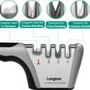 Longzon 5-in-1 Knife Sharpener 4 Stage with Cut-Resistant Glove, Quickly Sharpens & Restores Dull Blades, Easy & Safe for Home Kitchen Use, Fits Most Knives and Scissors, Black+Silver