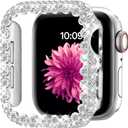Bling Bumper Case Compatible with Apple Watch Series 3/2/1 38mm, Diamond Protective Face Cover for Women, Hard PC Frame for iWatch 38mm Silver