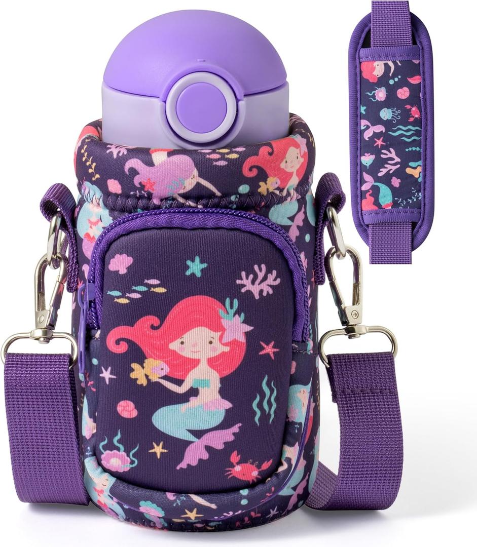 2ooya Water Bottle Carrier Bag with Strap for Kids - Water Bottle Bag Holder with Padded Strap Pocket 10/12/14/16/18Oz for Boys Girls School Walking Hiking Camping