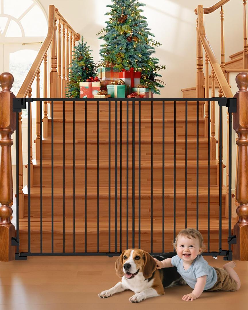 35-55" No Bottom Bar Baby Gates for Stairs, 39" Extra Tall Child Safety Gate with Auto Close Large Walk Thru Door, Hardware Mount Dog Gate Pet Gate for The House Doorways, Indoor Outdoor use (Black)