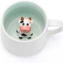 2 x Cute Cow Ceramic Coffee Mug Hidden 3D Animal In Cup Ideal Creative Holiday Christmas Gifts and Birthday Gifts for Animal Lovers Family Kids Friends Colleagues 12OZ (Black and White)