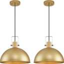 16 Inch Gold Pendant Lights Hammered Matte Pendant Lights for Kitchen Island Industrial Farmhouse Adjustable Height Dome Hanging Light Fixtures for Barn, Dining Room 2 Packs