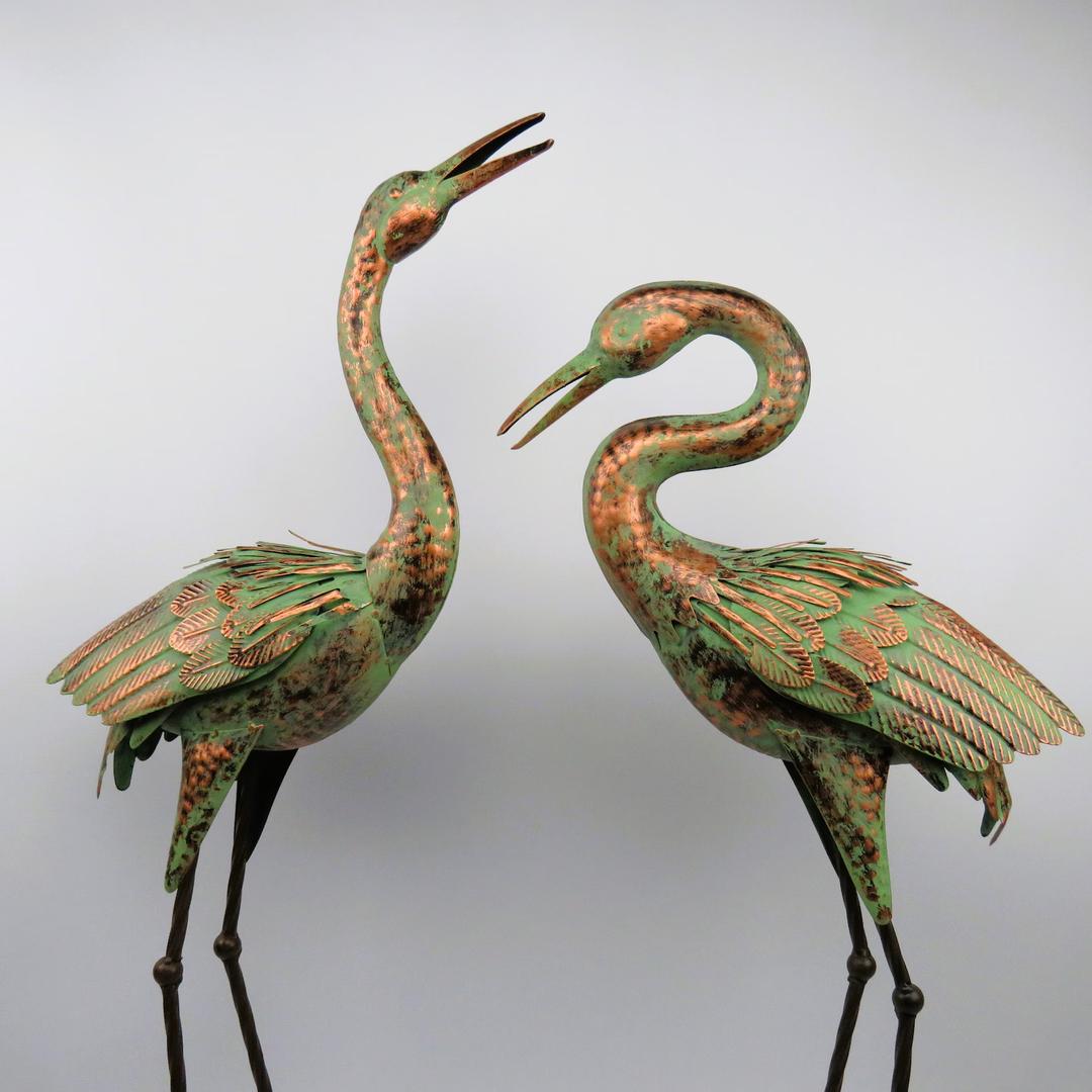 Garden Crane Statues, Heron Sculptures for Outdoor, Decor Metal Bird, Patina Garden Art Lawn Ornaments