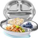 Mrs. Chou Stainless Steel Kids Plates Suction Plates Divided Baby Plates Toddler Plate, Ideal for Infant Baby-Led Weaning Bowls Non-Toxic Feeding Supplies Dishwasher Safe BPA-Free 100% Food-Grade