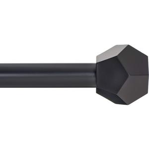 Ivilon Drapery Treatment Window Curtain Rod - Faceted Hexagonal 1 inch Pole. 28 to 48 Inch. Black