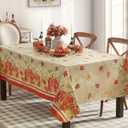 Newbridge Thanksgiving Pumpkin Border Print Vinyl Tablecloth with Flannel Backing, 60 x 84 Inch Rectangle, Wipe Clean Fall Harvest Table Cover