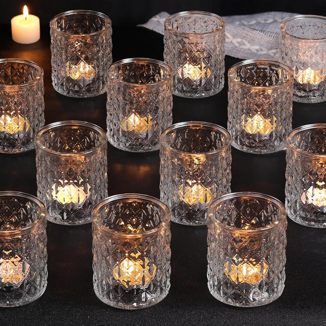 12Pcs Large Votive Candle Holders 2.8 * 3.2in Clear Tea Light Candle Holders Glass Candle Holder for Bridal Shower, Wedding, Table Centerpiece, Party, Home Decor