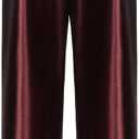Women Satin Wide Leg Dress Pants Silk Casual Dressy Long Flowy Pants Elastic High Waisted Trousers (Medium, Dark Brown)