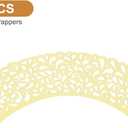 HARFINGTON 50pcs Cupcake Liners Wrappers Water Droplet Hollow Out Artistic Baking Packaging Disposable Bulk Cups for Wedding Birthday Party Decoration Baking Cake Desserts, Light Yellow