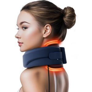 Heated Neck Brace Cervical Collar - Neck Support Brace with Heating Pad, Soft Foam Wraps Keep Vertebrae Stable and Aligned for Relief of Cervical Spine Pressure for Women & Men Dark Blue (L Size)