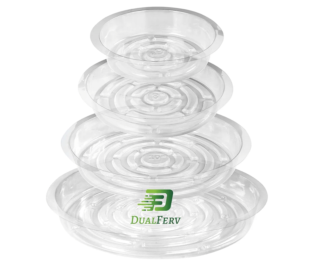 HQAUT 8 10 12 14 Inch Clear Plant Saucer, 8 Pack Durable Plastic Water Catcher Trays for Flower Pots, Plant Drip Trays for Indoor Outdoor Plants