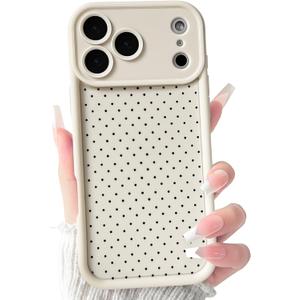 NITITOP Compatible for iPhone 17 Pro Case Vintage Cute Little Polka Dots Pattern for Women Men Girls Boys Full Camera Lens Slim Shockproof Protective Phone Cover - White