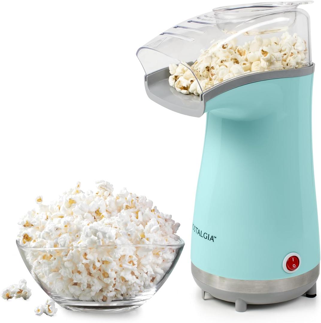 Nostalgia Air Popper Popcorn Maker  16 Cups Oil-Free Pop Corn  Includes 4-oz Measuring Cup  Perfect for Family Movie Nights  Aqua