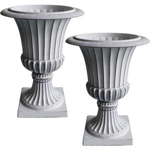 Urn Planters 22", Set of 2, Tall Stone-Resin Pedestal Planters for Outdoor Plants, Large Front Porch Decor, Patio Garden Pots, Outdoor Urns for Entryway, Porch & Deck, White Plant Pot